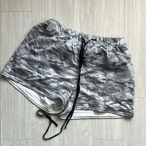 Gray Athletic Camouflage Shorts with Elastic Waistband